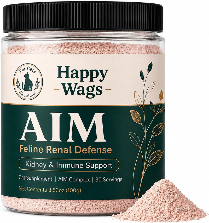Happy Wags Aim for Cats, Daily Renal Wellness Powder with Amino Acids, Taurine and Bonito Flavor, Promote Metabolism, Su
