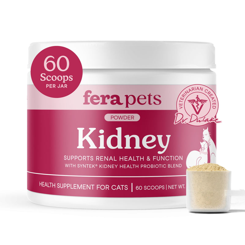 Fera Pets Cat Kidney Support Powder with Antioxidants & Probiotics - Enhances Renal Health & Function - Promotes Regular Detoxification - 60 Scoops