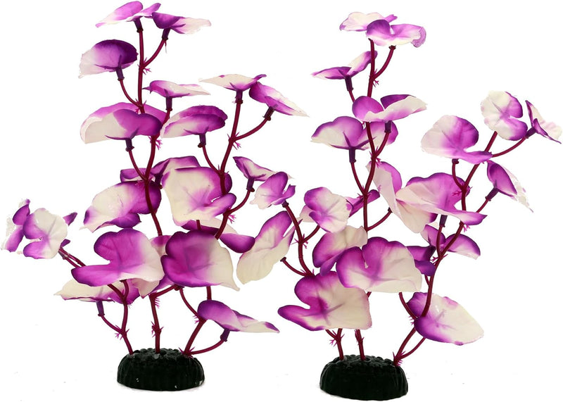 Silk Aquarium Plants for Betta Fish Tank, Purple-White, 8 Inch