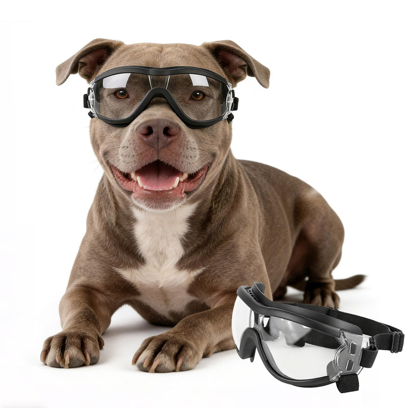 PETLESO Dog Goggles for Large Breeds, UV Protection Dog Sunglasses with Adjustable Straps, Windproof Pet Eyewear for Medium to Large Pets, Soft Frame, Breathable, Clear L