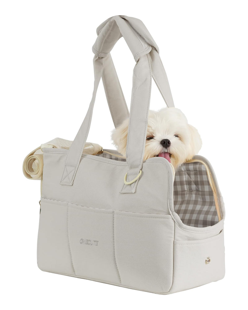 ONECUTE Dog Purse Carrier for Small Dogs Rabbit cat with Large Pockets, Cotton Bag, Dog Carrier Soft Sided, Collapsible Travel Puppy Carrier (Grey, 13.6