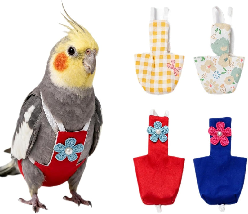 Reusable Bird Diapers Clothes 4-Pack 3D-Cut Flight Suit for Cockatiels