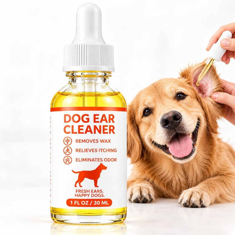 Upgraded Dog Ear Cleaner, Gentle Ear Solution for Dogs with Dropper, Removes Ear Wax, Dirt & Odor, Helps Relieve Itchy E