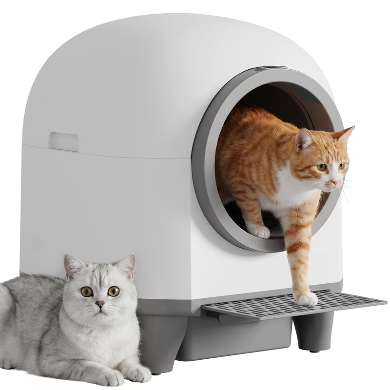 Greesum UltraSmart AutoClean Litter Box - 90L Large Capacity for Multi-Cat Households with Safeguard Tech, APP Control, Odor-Free Design & Mat/1 Roll Litter Bag