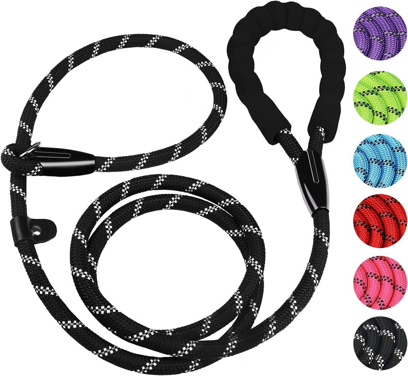 Dog Leash, 6 FT Heavy Duty Dog Leashes, Durable Premium Quality Strong Rope Slip Leash with Comfortable Padded Handle and Highly Reflective Threads for Small Medium and Large Dogs. (Black)