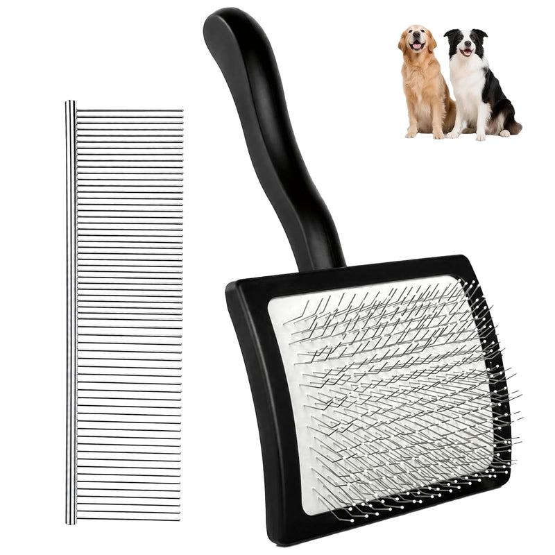 Slicker Brush for Dogs, Long Pin Doodle Brush with Metal Comb, Black
