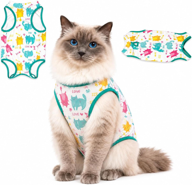 Cat Recovery Suit Surgical Onesie - Post Surgery - Soft Breathable Fabric - No-Cord Design - Protects Wounds and Skin Af