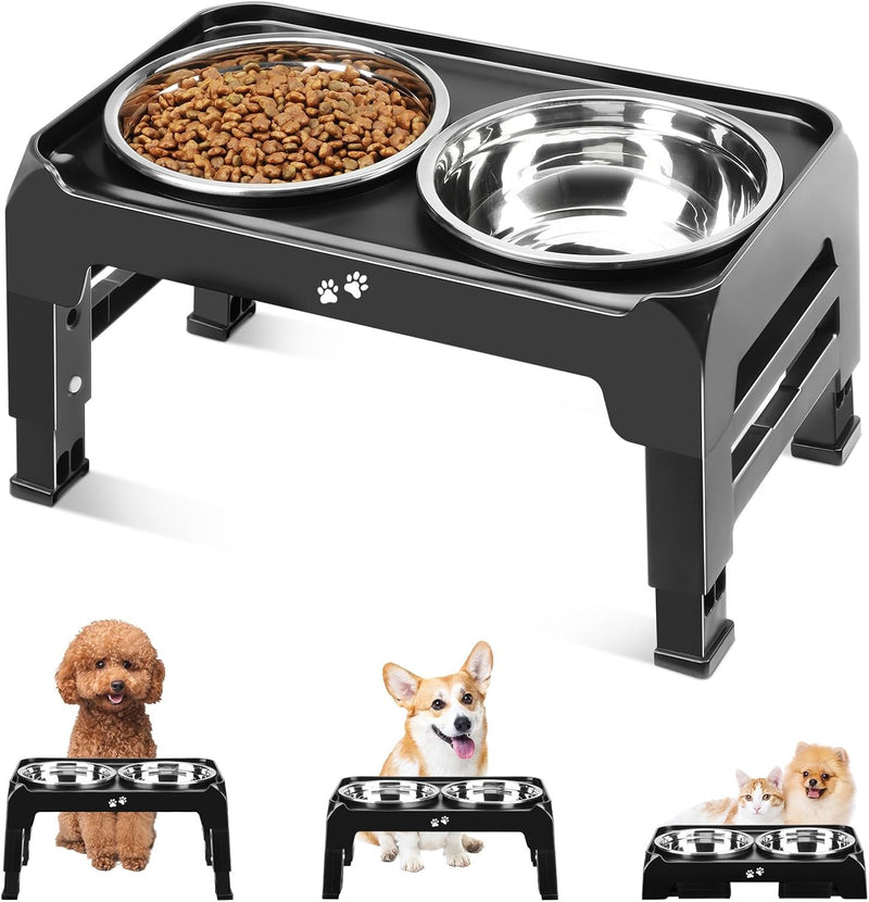 COMESOON Elevated Dog Bowls for Small Medium Dogs, 3 Height Adjustable Raised Stand with 2 Thick 6