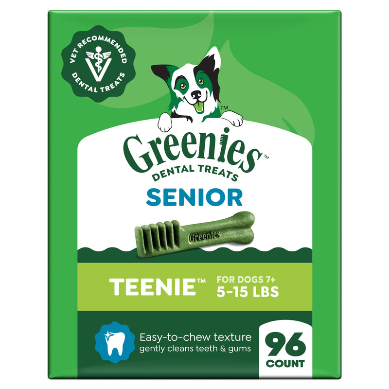 Greenies Dental Treats for Dogs, Veterinarian-Recommended Aging Care Adult Natural Dental Dog Treats, Teenie Size, 27 oz. Pack, 96 Count