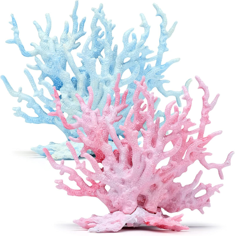 2 PCS Aquarium Coral Ornament, Blue Pink Coral Reef Decor, Artificial Plants Fish Tank Decorations