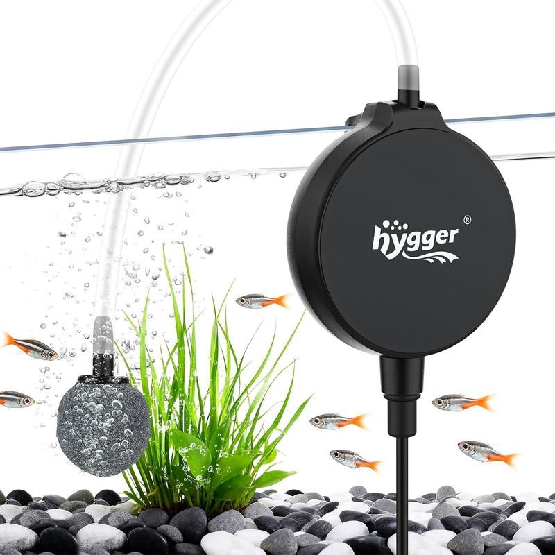 hygger 1.5 Watt Mini Aquarium Air Pump, Quiet Aerator with Air Stone Tubing Suction Cup Clip, Small Fish Tank Bubbler Ox