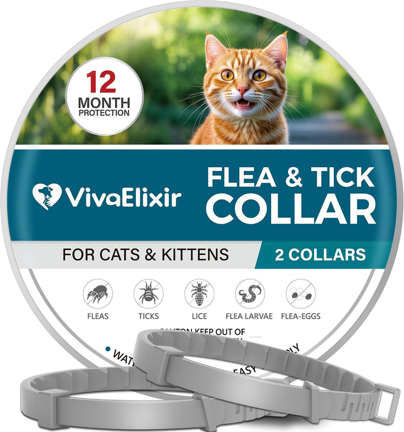 Flea and Tick Collar for Cat – 8-Month Protection – Adjustable & Waterproof – Safe, Long-Lasting Repellent for Fleas, Ti