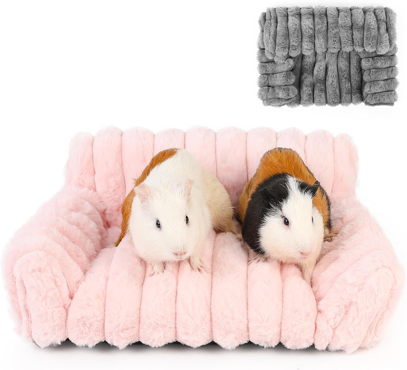 Guinea Pig Couch - Fluffy Small Pet Sofa with with Two Removable Washable Covers, Guinea Pig Bed with Stuffed Arms and B