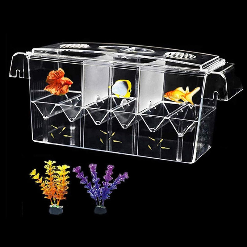 Tfwadmx Fish Breeding Box, 3 Rooms HD Aquarium Breeder Box with Suction Cups Hatchery Acrylic Fish Incubator Isolation w