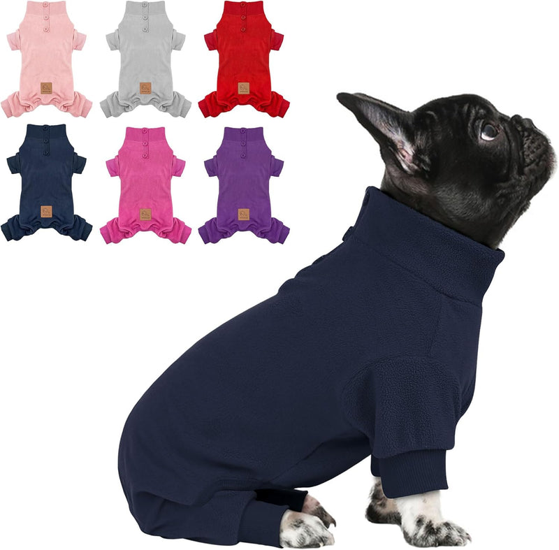 cyeollo Fleece Dog Pajamas Warm Dog Coats for Small Dogs Onesie, Navy, M