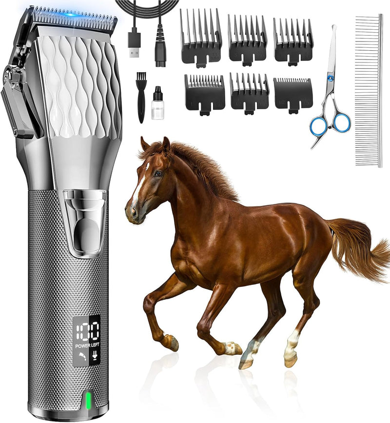 Rechargeable Horses Clippers, Cordless Pet Hair Trimmer Shaver with 6 Guide Guards, 2500mAh Large Battery Capacity Elect