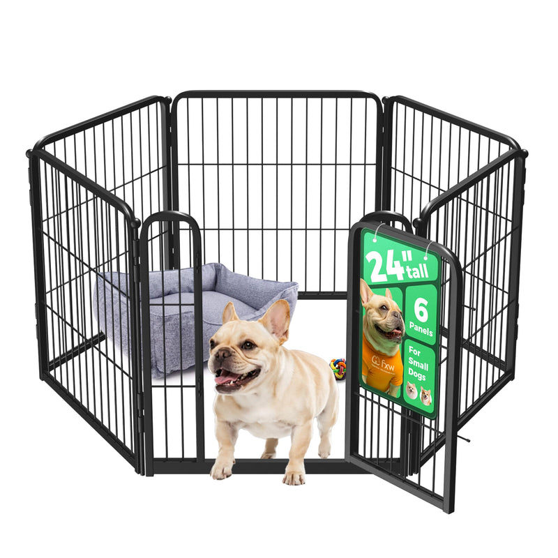 FXW Homeplus Unleashed Indoor Dog Playpen - Stress-Free and Safe Play, Heavy Duty 24 Inch 6 Panels Dog Pen for Puppy and Small Dogs, Black│Patented