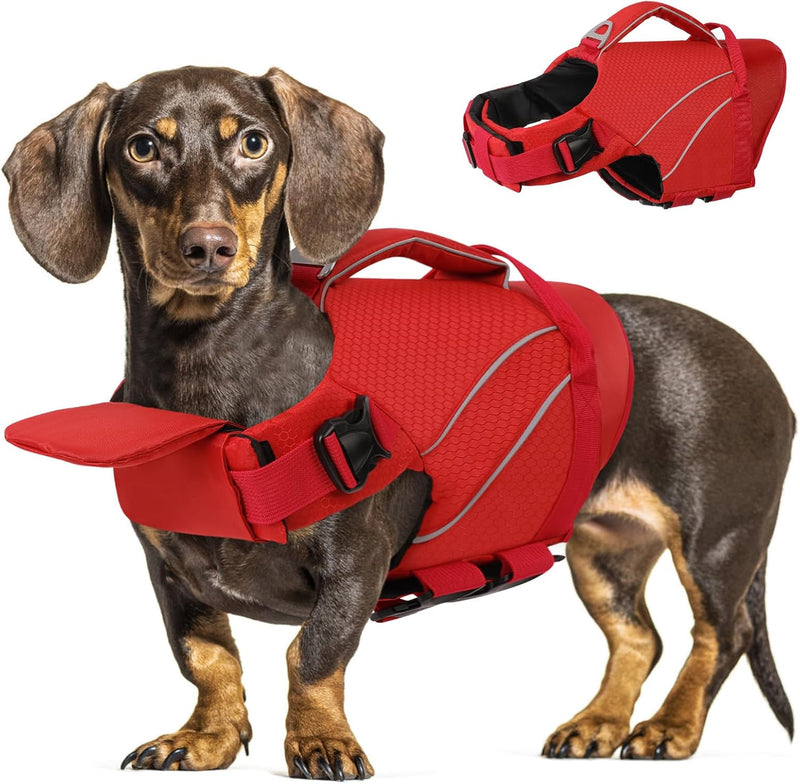 Queenmore Dog Life Jackets, Dog Life Vest for Swimming Medium, Ripstop Pet Lifesaver with Rescue Handle, High Visibility