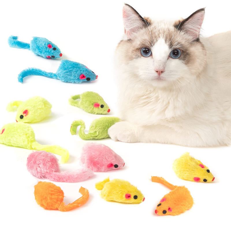 MeoHui 12PCS Rattle Cat Mouse Toys also Prefilled Catnip, 2.36” Mice Body Size, Faux Fur Cat Mice Toys with Plastic Body, Interactive Catnip Toys for Indoor Cats Play Fetch
