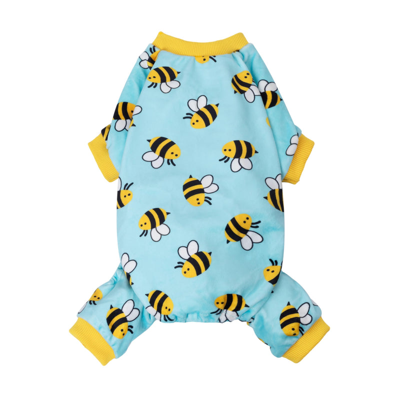 Fitwarm Funny Bee Fleece Dog Pajamas, Warm Winter Dog Clothes for Small Dogs Boy Girl, Cozy Pet Onesie with Feet, Light Blue, Medium