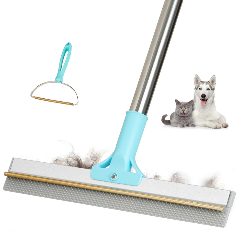 Thalomely Carpet Rake for Pet Hair Removal Tool, 2 in 1 TPU and Copper Rake Teeth, Uproot Clean Hair Remover with 54’’ Adjustable Long Handle, Reusable Cat & Dog Fur Broom for Carpets,Rugs, Mats,Car