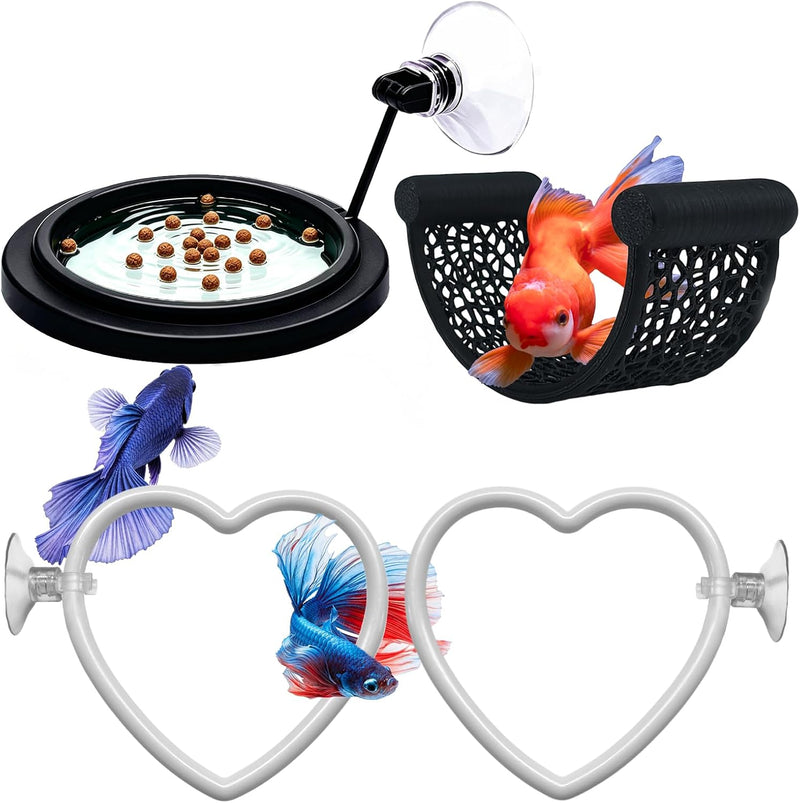 4Pcs Betta Fish Tank Accessories, Betta Hammock, 2 Betta Fish Toys, 1 Betta Feeding Ring Provide a Comfortable Environme