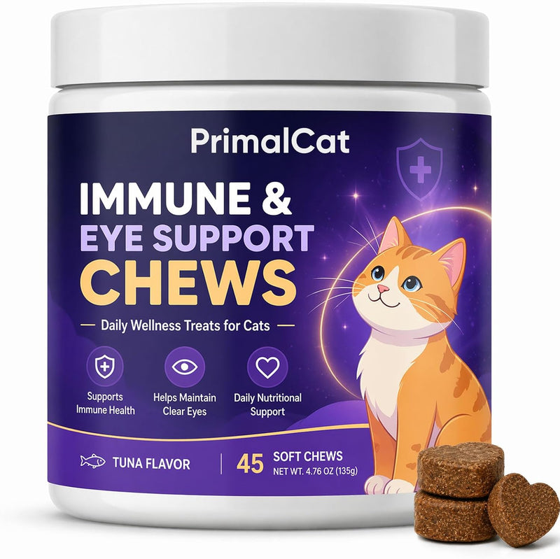 DOK PrimalCat Immune & Eye Support Chews, Daily Wellness Supplement for Cats, Tuna Flavor, 90 Soft Chews