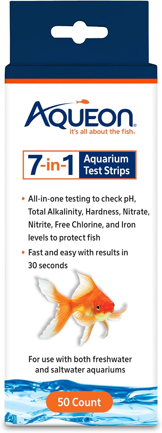 Aqueon 7-in-1 Aquarium Test Strips, Fast Results for pH, Total Alkalinity, Hardness, Nitrate, Nitrite, Free Chlorine and