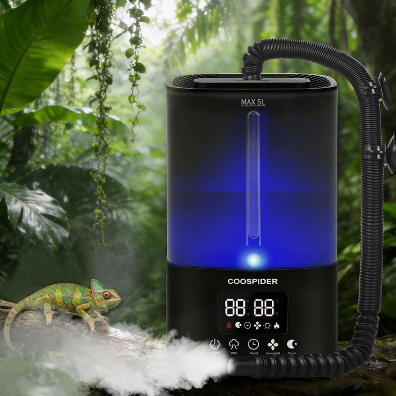 Coospider 5L Reptile Fogger Humidifier, Automatic Humidifiers for Reptiles Tank, Terrarium Humidifiers with Timer and Hu