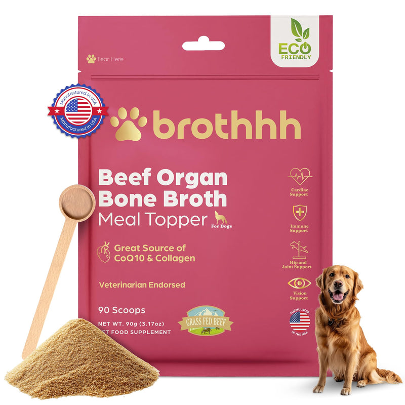 Beef Organ Bone Broth Meal Topper for Dogs - 100% Grass Fed, Veterinarian Approved, Non-GMO by Brothhh - Supports Immunity, Joint & Heart Health, Vision & Vitality - No Fillers - Pet Supplement