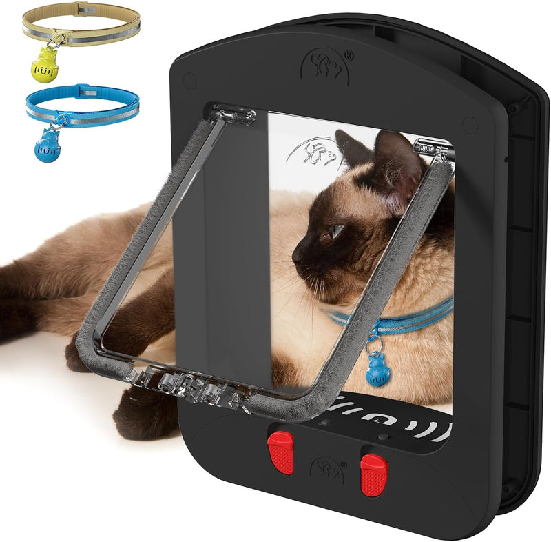 Smart Cat Door with Collar Sensor and 2pcs Magnetic Collars,4 Way Locking with Magnetic Flap, Pet Door for Interior Door