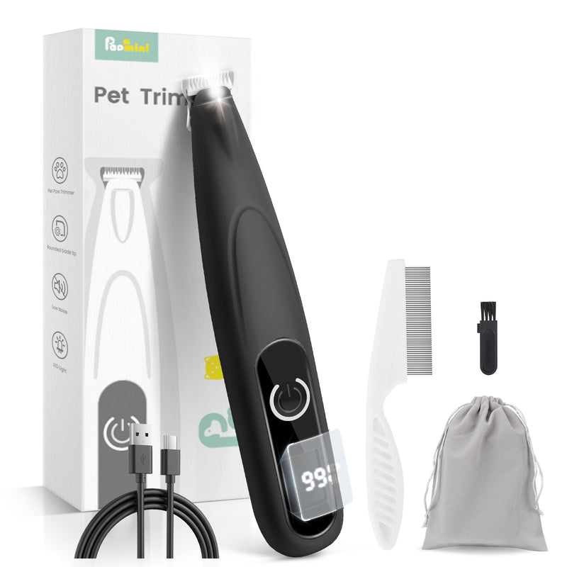 PAPMINI Dog Grooming Kit with LED Display, 35dB Ultra-Low Noise Dog Paw Trimmer, Cordless Hair Trimmer for Paws, Ears, Face, Rump with LED Light (Black)