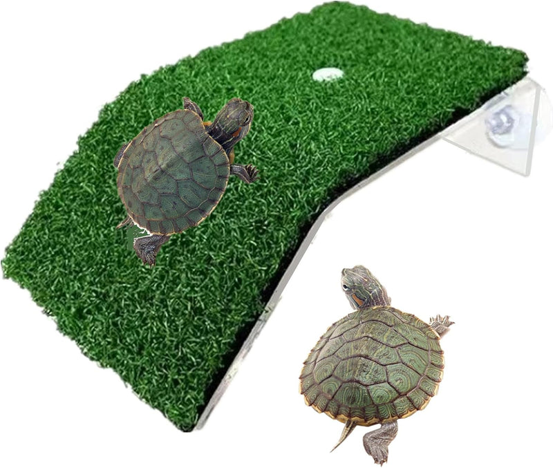 alfyng Small Turtle Resting Basking Platform, Simulation Grass Turtles Ramp, Lawn Tortoise Climbing Ladder Resting Terra