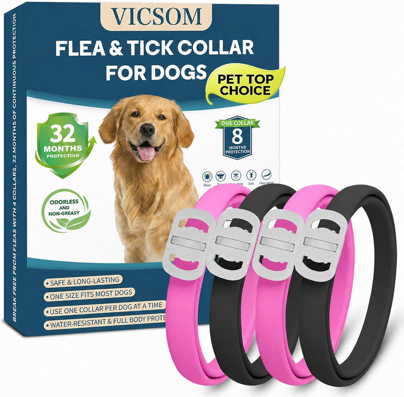 4 Pack Flea Collar for Dogs, 32 Months Flea and Tick Prevention for Dogs