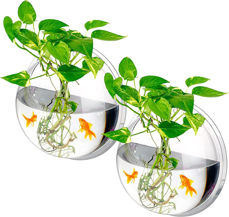 2 Pcs Wall Fish Tank Acrylic Hanging Wall Mounted Fish Bowls 1 Gallon