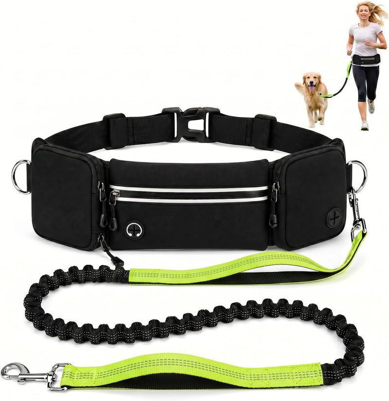 Hands Free Dog Leash 3 Zipper Pounchs with Reflective Strips Poop Bag Dispenser,Waterproof Dog Walking Belt,Dual Handles
