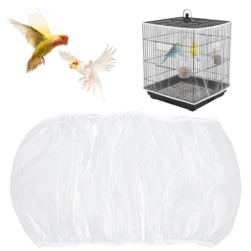 Wanmu Bird Cage Seed Catcher, Mesh Net Cover Guard Soft Airy Cage Net Stretchy Skirt for Parrot Enclosures Round Square Cages(White