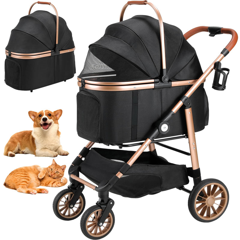 MAMIZO Pet Stroller for Medium Dogs Cats Up to 44 lbs, All-Terrain 3-in-1 Dog Stroller with Detachable Carrier, Rubber Wheels, One-Click Folding, Storage Basket & Cup Holder, for Senior Dogs & Cats