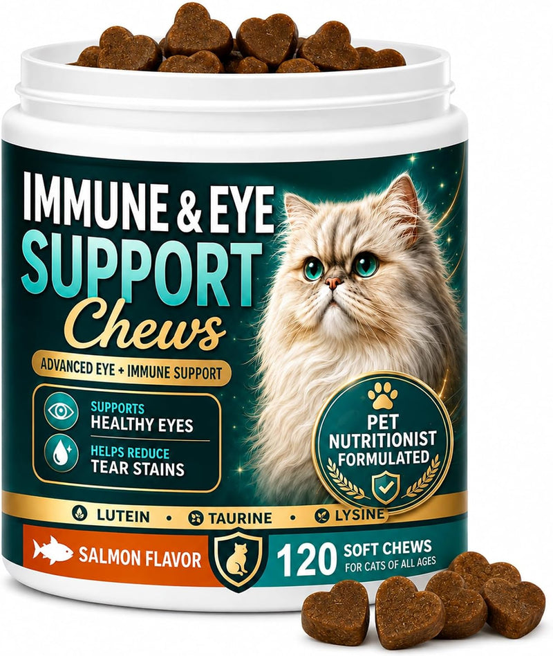 Immune & Eye Care Chews for Cats, 120 Chews with Lutein, Salmon Flavor