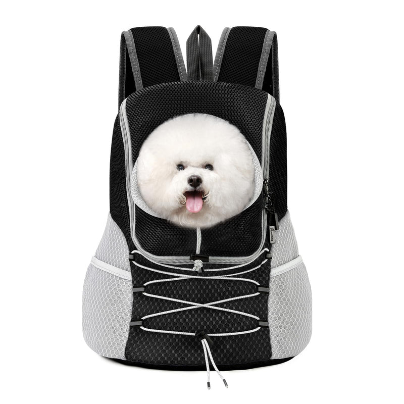 Pawaboo Pet Dog Carrier Backpack, Puppy Dog Travel Front Carrier for Small Medium Dogs Cats, Adjustable Breathable Dog Carrying Backpack with Safety Strips for Hiking, Walking (Black L Up to 14 lbs)