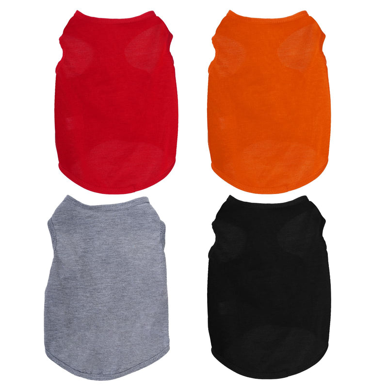 4 Pcs Cat Shirts Solid Color Dog Clothes Summer Sleeveless Pet T Shirts for Small Pet Dogs Cat (Black,Grey,Red,Orange, Large)