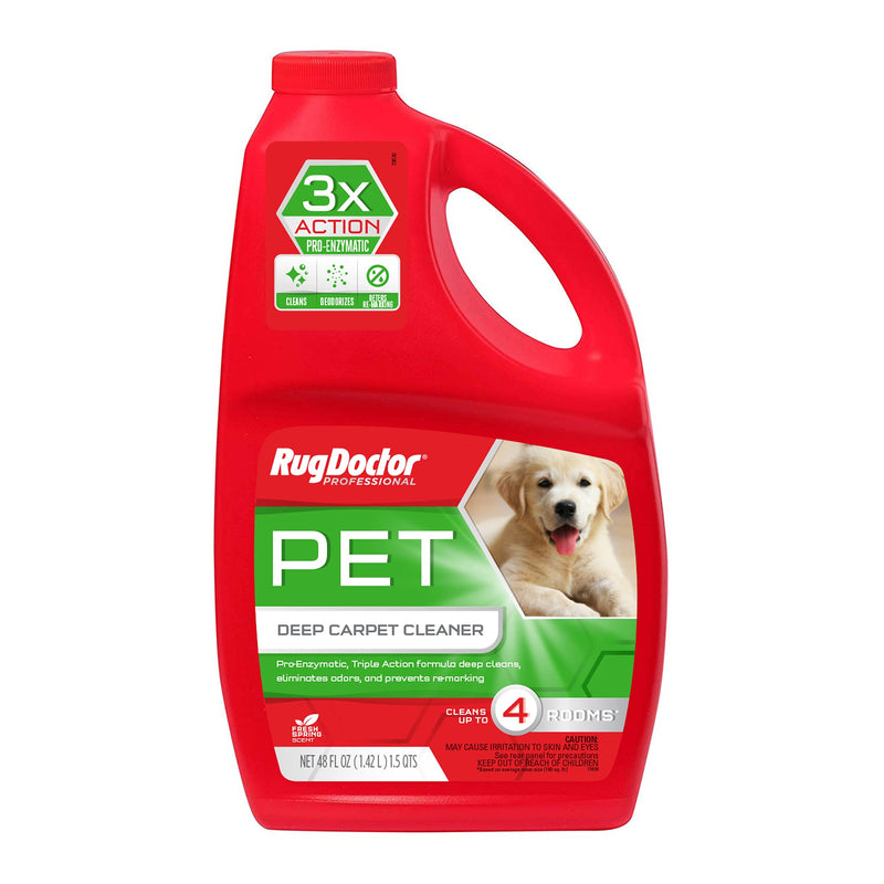 Rug Doctor Professional Triple Action Pet Stain and Odor Deep Carpet Cleaner Solution 48oz. Triple Action Formula Cleans, Deodorizes and Deters Remarking, Carpet Shampoo for Pet Stains & Odors