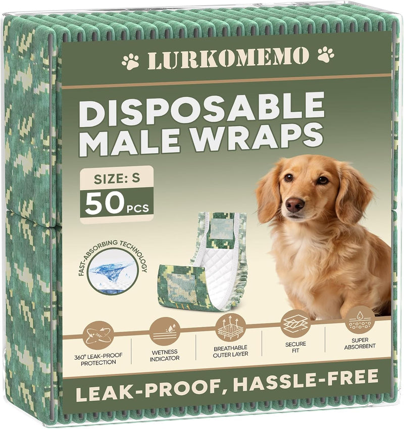 Disposable Dog Diapers Male 50Ct, Super Absorbent with Wetness Indicator, S