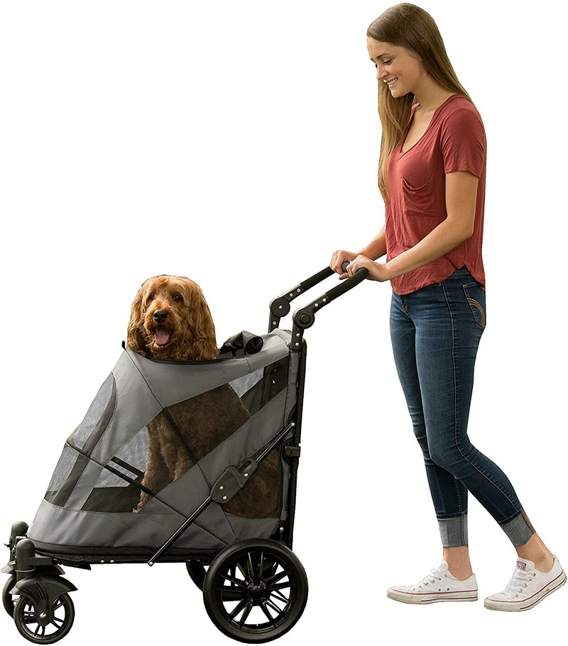 Pet Gear NO-Zip Pet Stroller with Dual Entry, Push Button Zipperless Entry for Single or Multiple Dogs/Cats, Pet Can Easily Walk In/Out, Gel-Filled Tires, Dark Platinum, Excursion