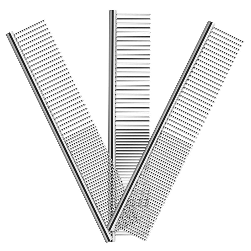Elfirly 3 Pack Dog Combs for Grooming Matting, Metal Cat Comb with Round Ends, Stainless Steel Pet Grooming Comb for Removing Tangles and Knots for Long and Short Haired Dog (7.4 inches)