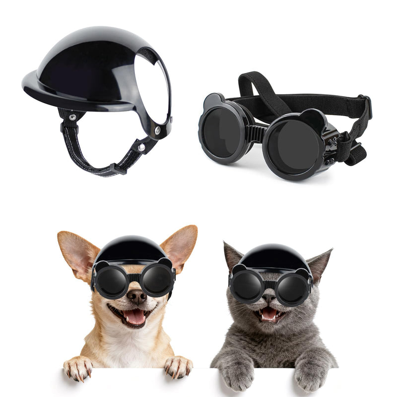 Billionchains Extra Small Dog Helmet with Cute Dog Goggles, Protects Eyes & Head from Impact, Ideal for Puppy Riding/Outdoor Activities/Halloween Cosplay, Black