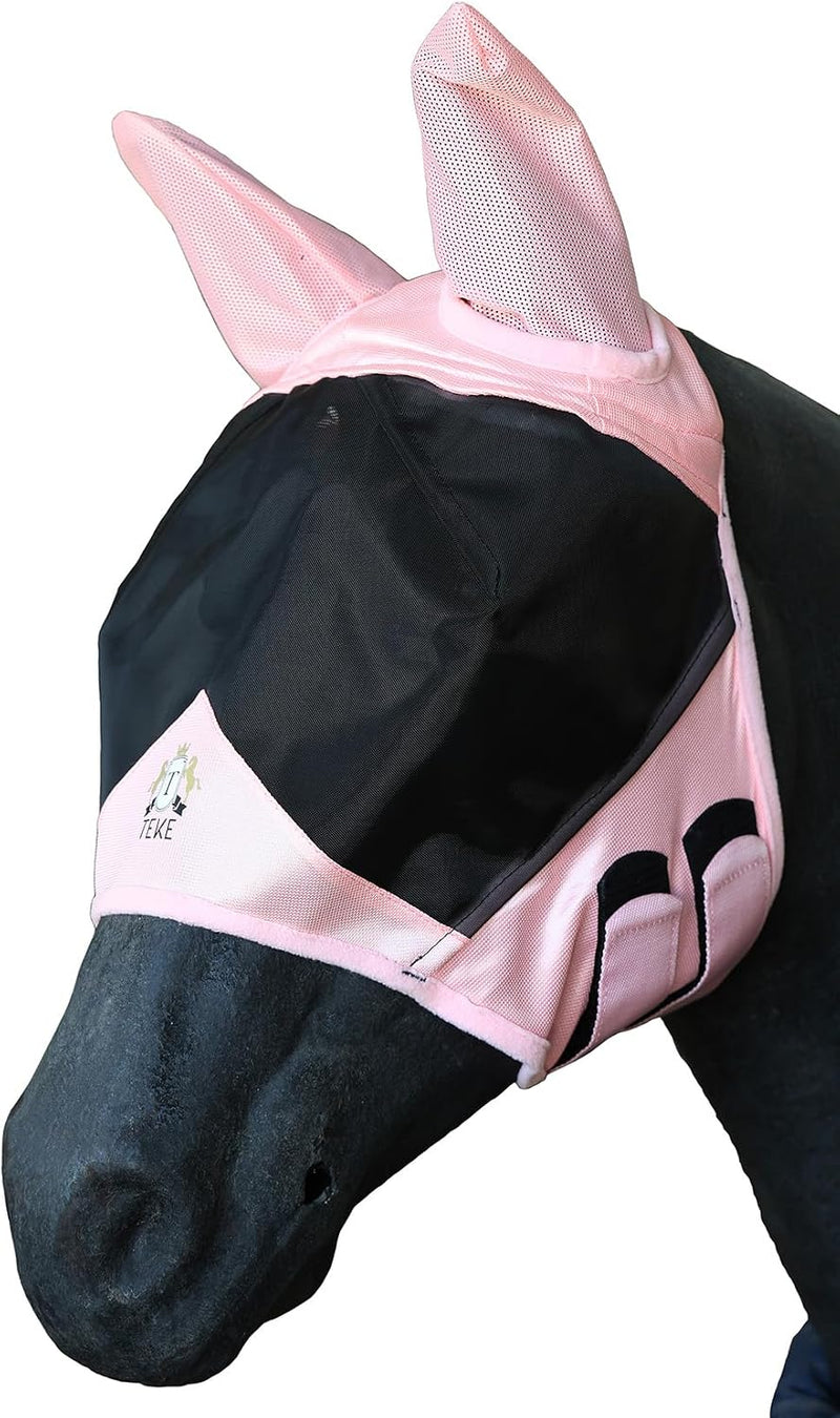 T TEKE Fine Mesh Horse Fly Mask with Ears, UV Blocking 3D Eye Visor with Extra Fleece Cushioned Forehead, Protection fro