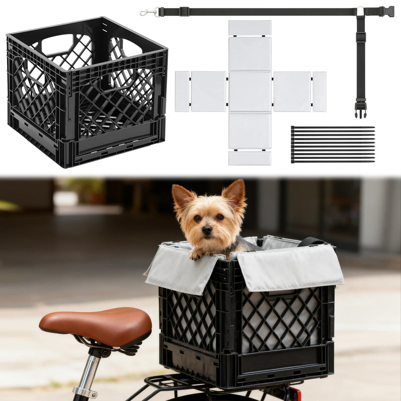 Seeloowy Dog Bike Basket Carrier for Small Dogs,Easy Installation, (up to 15 Lbs), Waterproof, Comfortable Pet Seat Rear Luggage Rack with Safety Straps for Bikes & Bicycles