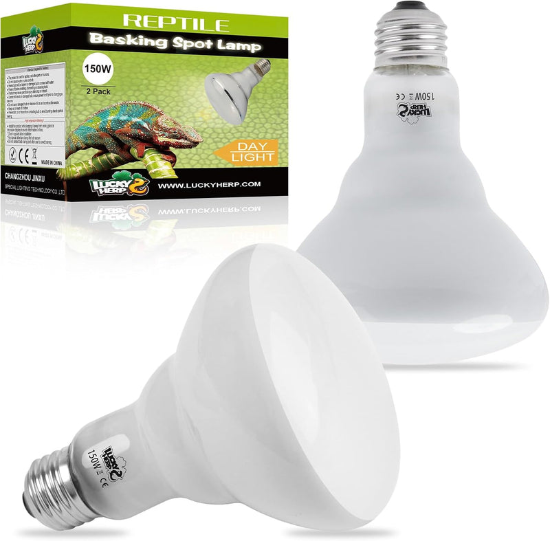LUCKY HERP Heat Lamp Bulbs - 150W Reptile Heat Lamp 2 Pack, Daylight Basking Heat Lamp Bulbs for Reptile, UVA Heat Light