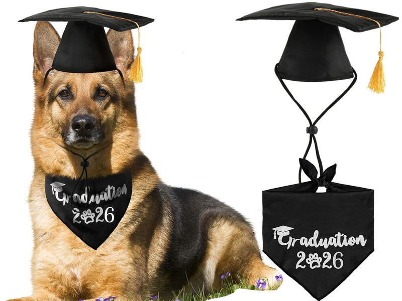 Dog Graduation Cap with Yellow Tassel and Black Pet Graduation 2026 Bandana